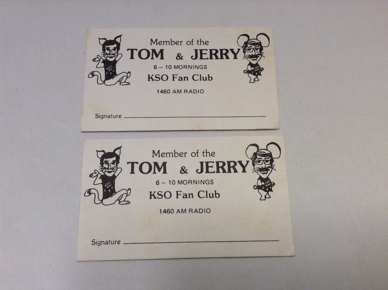 Lot of 2 KSO Radio Tom & Jerry Fan Club Membership Cards - Des Moines Iowa