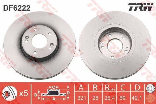Jeu de disques TRW DF6222 pour stopper les vibrations au freinage sur Santa Fe II