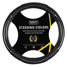 15 Carbon Fiber Non-slip Black Leather Car Steering Wheel Cover Breathable