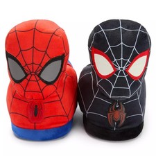 Disney Store Spider-Man Plush Slippers Kids Marvel Mile Morales Spider Logo NEW