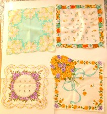 4 Vintage Hankies Women's Floral Handkerchiefs VGC No Holes/ Stains