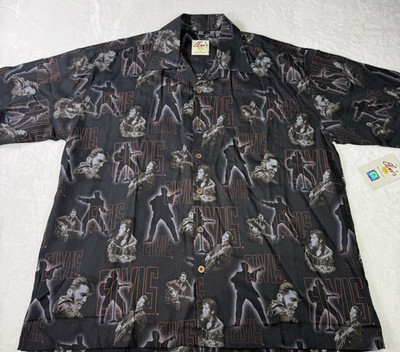 VINTAGE Elvis Presley David Carey Shirt Mens 2XL Black Elvis AOP Hawaiian NWT