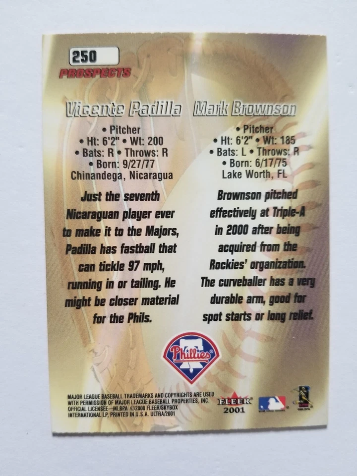 2001 Fleer Ultra Prospects Vincente Padilla Mark Brownson #250 Phillies - Image 2 of 2