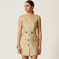 RED VALENTINO Lame Jacquard Gold Metallic Sheath Dress Sz 38 / US 8 {3Z38}