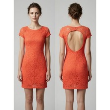 Lush Lace Mini Dress Small Orange Open Back Floral Bodycon Small