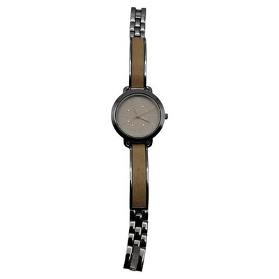 Anne Klein Damenuhr Silber Elegant Armbanduhr Metall Leder Beige