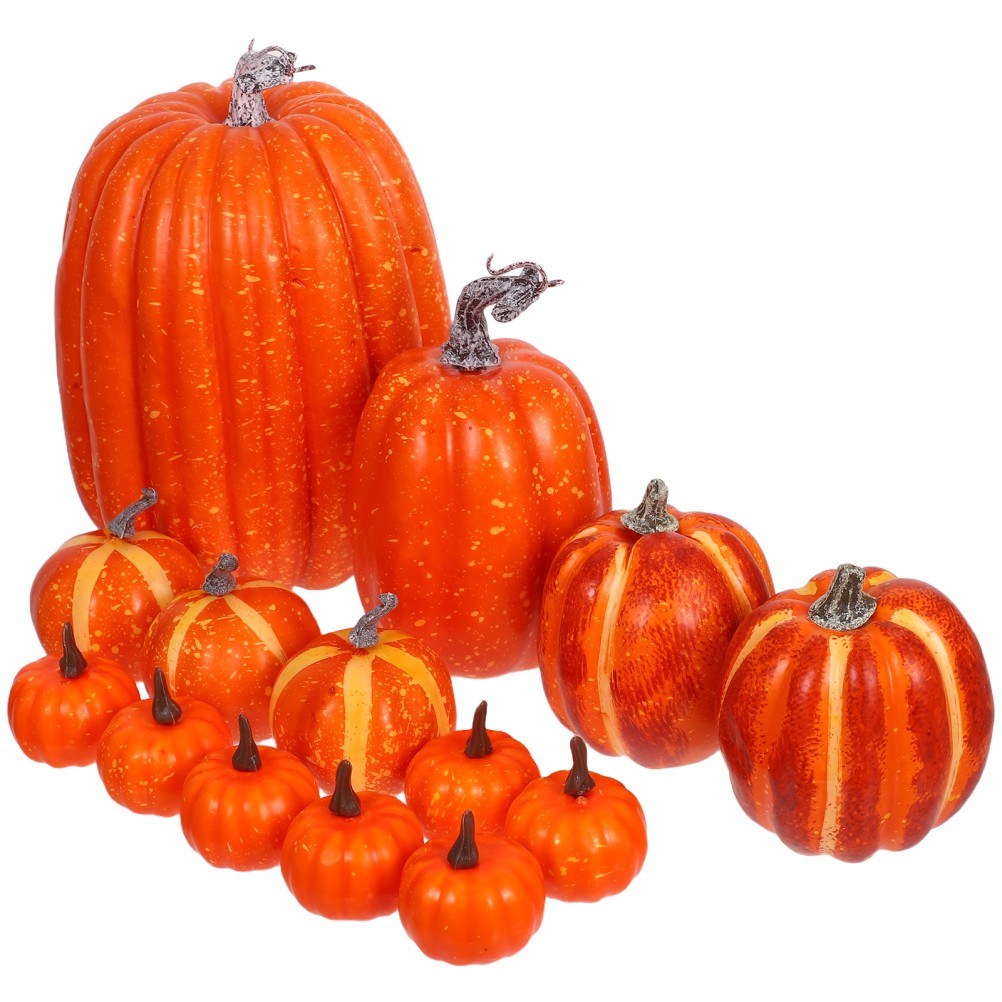 14pcs Artificial Pumpkins Lifelike Faux Pumpkins In Various Sizes for Autumn