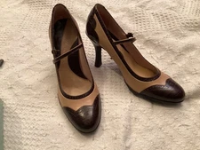 Gianni Bini Ciara269 Spectator Pumps with Strap, 8 M, Beige/Dark Brown