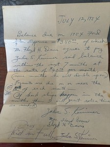 1954 Handwritten Ford F10 Bill Of Sale,document Only
