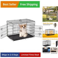 Dog Crate for Medium Dogs 30 Inch Folding Metal WirePet Cage Double Door W/Di...
