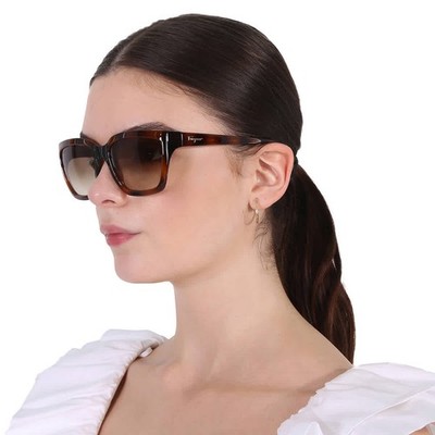 Ferragamo Brown Gradient Rectangular Ladies Sunglasses SF1018S 214 59