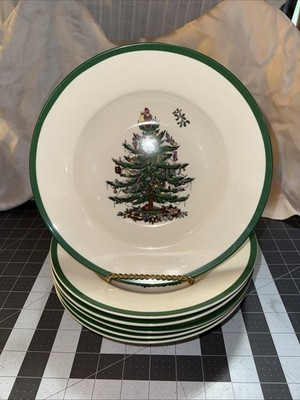 Set of 6 Spode England CHRISTMAS TREE 9  Soup Or Salad Bowls EUC!