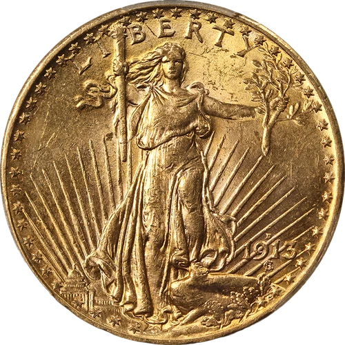 1913-D Saint-Gaudens Gold $20 - Labeled as 'S' Mint - PCGS MS62 Strong Strike