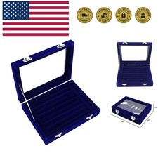 7 Slots Velvet Glass Ring Jewelery Display Storage Box Tray Case Holder Earri...
