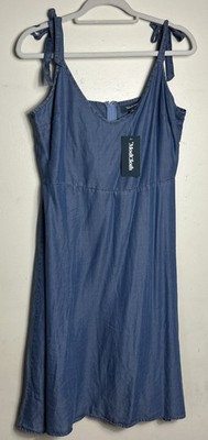 NWT Modcloth Blue Tencell Sundress Size 10 Fit Flare Tie Shoulders