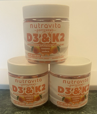 3-Nutravita Vitamin D3 K2 Calcium Magnesium C Chewable Vegan Orange BB-03/2027