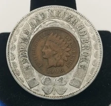 1906 Encased Indian Head Penny Cent Niagara Falls Souvenir Pocket Piece #21248