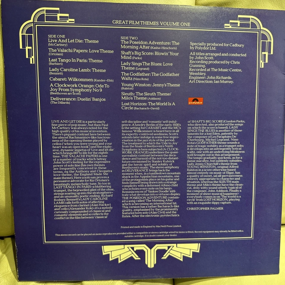 John Scott GREAT FILM THEMES Soundtracks LP Cadbury Godfather Sleuth James Bond - Image 2 of 4