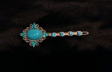 VINTAGE Faux Turquoise Plastic Rhinestone Gem Bobby Pin w Teeth Hair Accessory