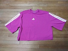 Adidas Essentials Womens Size Large Cropped Top 3 Stripe Cotton Tee Pink Logo