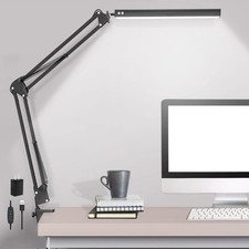 LED Desk Lamp,Adjustable Swing Arm Lamp with Clamp,Dimmable Black