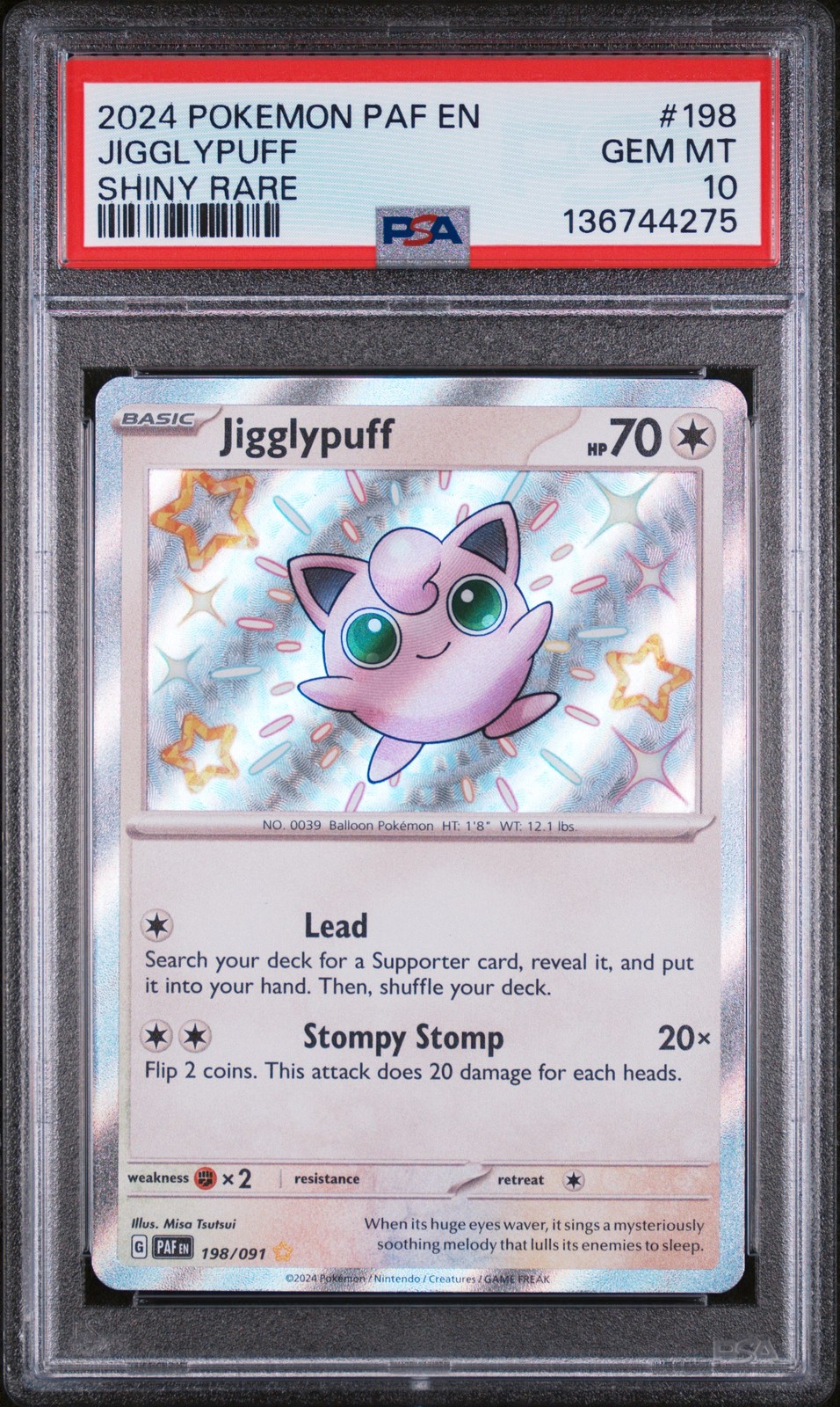 Jigglypuff 198 - Pokemon Paf En-Paldean Fates Shiny Rare - PTCG PSA 10