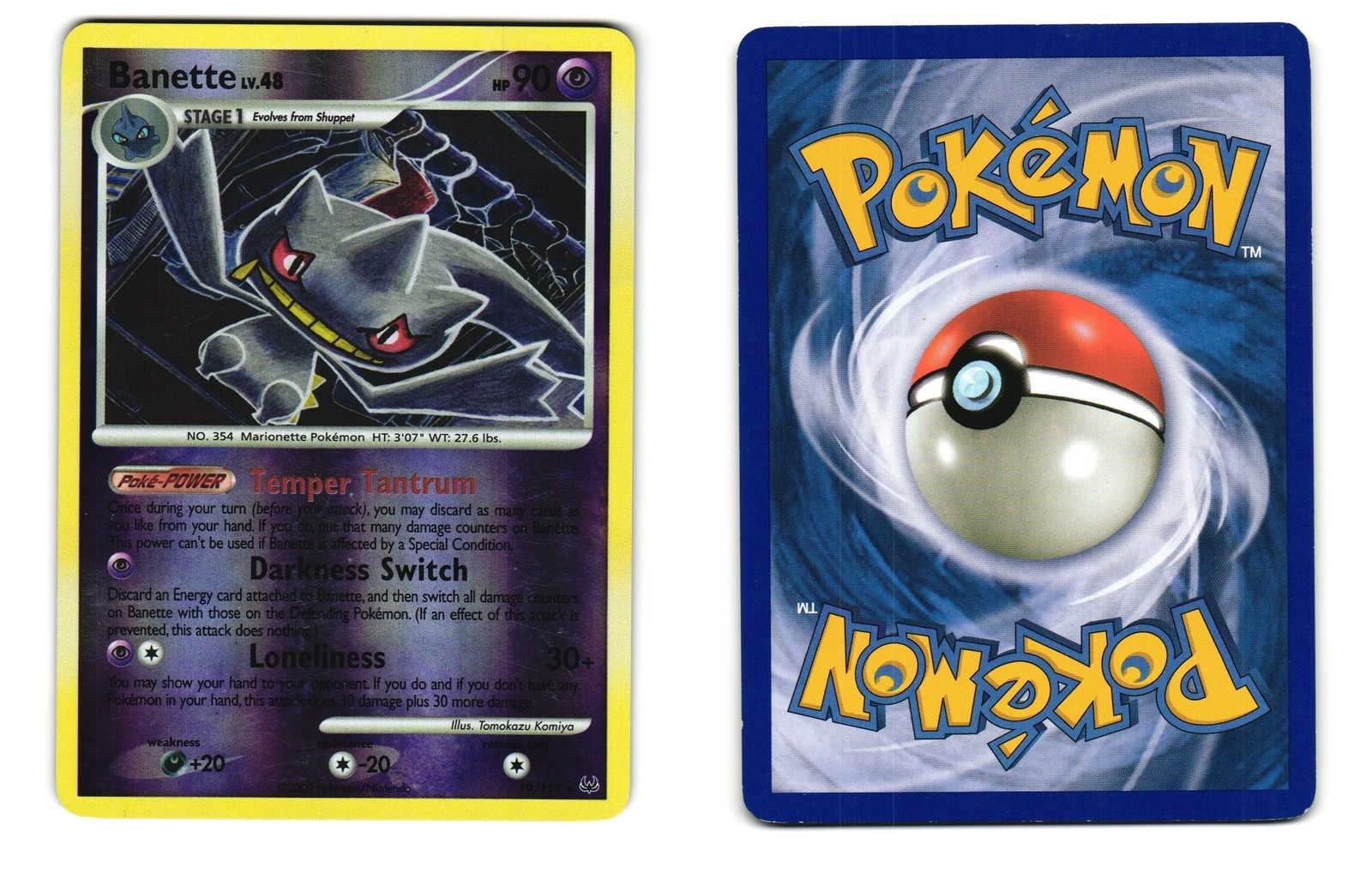 BANETTE 19/127 RARE PLATINUM POKEMON REVERSE HOLO LP 2009