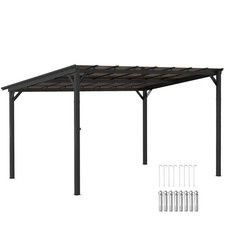3 x 4.3m Metal Pergola with UPF 50+ and Waterproof Polycarbonate Roof, Wall-Moun