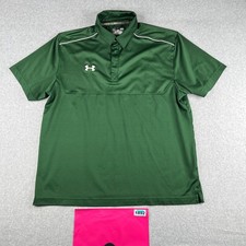 Under Armour Polo Shirt Large Green White Embroidered Logo Casual Lightweight