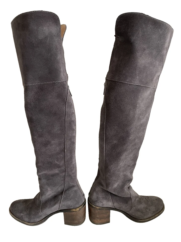 Botas Lucky Brand Rayla Gris Gamuza Cuero Tacón Bloque Cremallera Trasera Sobre la Rodilla 6.5 Foto 2 de 4