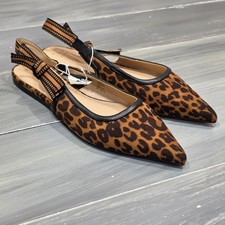 A New Day London Slingback Flats Leopard Print Pointed Toe Brown Black