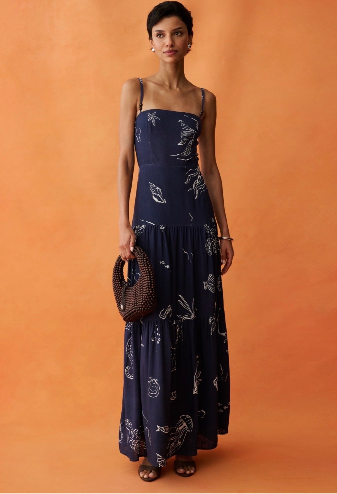 Few Moda ANAYA Zali Maxi Cascading Tiered Dress Size 8 Midnight Maritime