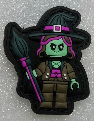 ROBOT WITCH PATCH broomstick hat green pink broom wizard 3D Style HOOK and LOOP