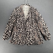 Chico's Blazer Womens 2 US L-12 Brown Beige Leopard Print Lined 1 Button