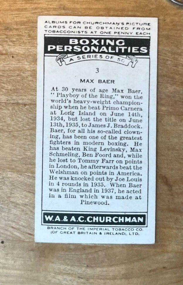 1938 Churchman Boxing Personalities (W.A. & A.C. Churchman) Max