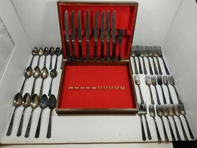#ad #ad 44 Pc Set Rogers amp; Bro. XII IS Dawn Silverplate Flatware Set w Storage Chest Box $86.89