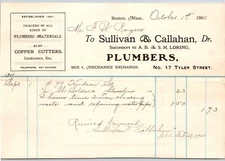 Sullivan & Callahan, Plumbers Boston, MA 1905 Billhead Geo. M. Rogers* (#1)