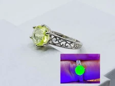 Sterling Vaseline Uranium Glass Ring Filigree Solitaire 925 Silver