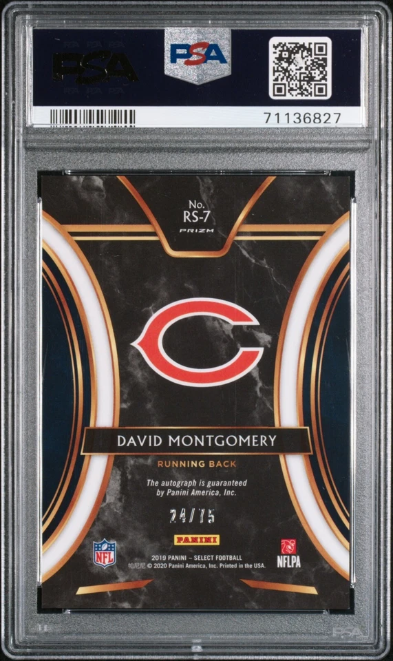 2019 Panini Select Rookie Signature Prizm RS7 David Montgomery # /75 RC PSA 9 - Image 2 of 2