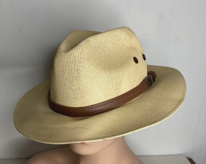 Pau Charlie Panama Hat Men's Woven Tan Molded  Cowboy Safari Western Size Large