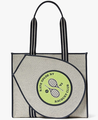 Kate Spade Grand Slam Tennis Racquet Extra Large Canvas Tote KF521 NWT $459 MSRP