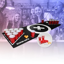 Beer Pong Mat Set Drinking Party 6x Balls & Holder 70x Cups Game 180x60 cm Black