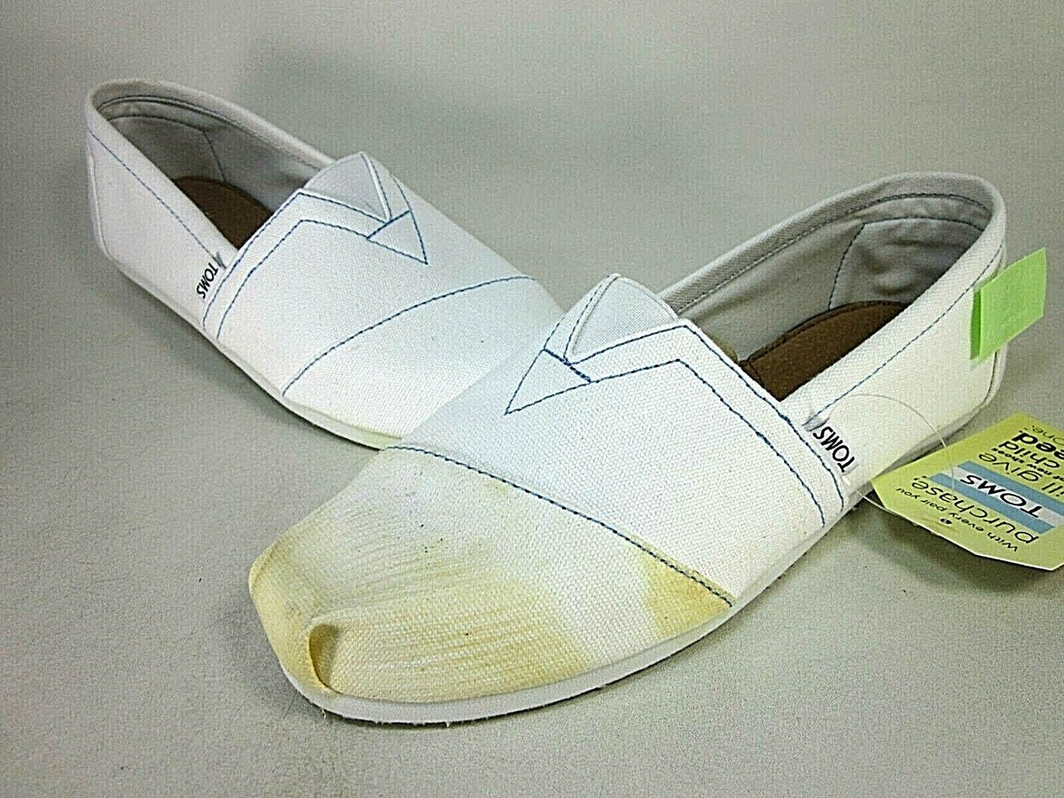 NIB [TOMS] Classic Canvas Slip On Casual Shoes White w/ Blue Stitching Men’s 10 Women main image 4