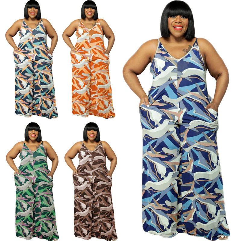 African Women Jumpsuit Loose Wide Leg Pants Playsuit Plus Size