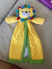 Mud Pie Lion Lovey Blanket Textured Plush Satin Interior Ribbon Hair Colorful