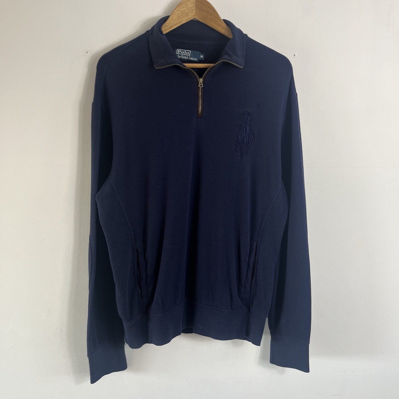 Maglione Ralph Lauren Quarter Zip Uomo Medium Navy Big Pony Logo Felpa