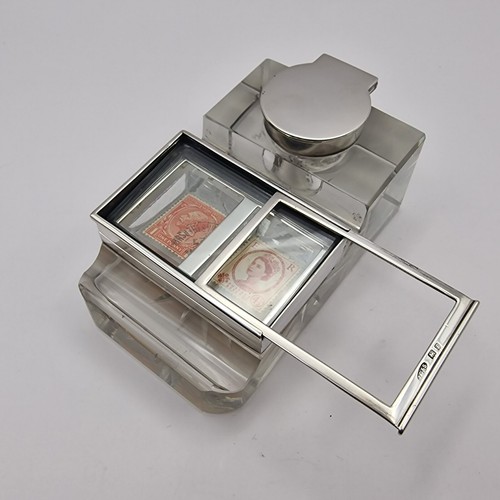 Antique Edwardian Solid Silver Mounted Glass Inkwell, Stamp Box & Pen Rest - Picture 12 of 24