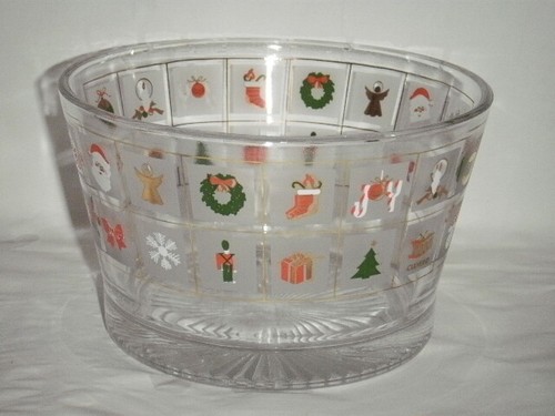 RARE CULVER GLASS CHRISTMAS PARTY BOWL, 22 K GOLD SANTA ANGEL GIFT DRUM SNOW JOY - Picture 2 of 12