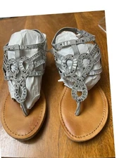 Not Rated Womens Silver Rhinestone Scrappy Sandals Size 8.5  Embellished Boho