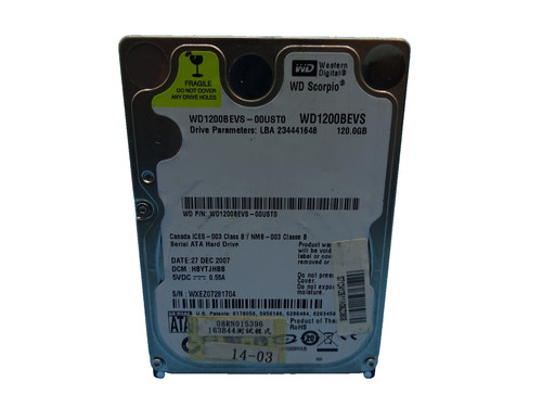 120 GB SATA WD WD1200BEVS - 00UST0 S/N: WXEZ07281704 2,5 ZOLL #NFP936